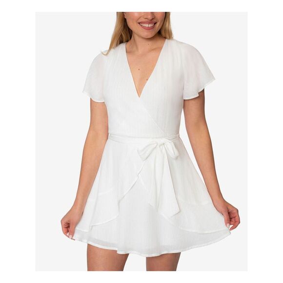SPEECHLESS Dresses & Skirts - SPEECHLESS Womens White Tie-belt Flutter Sleeve Mini Dress 13